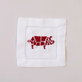 Arkansas Pigs Embroidered Napkins Cocktail Set of 4