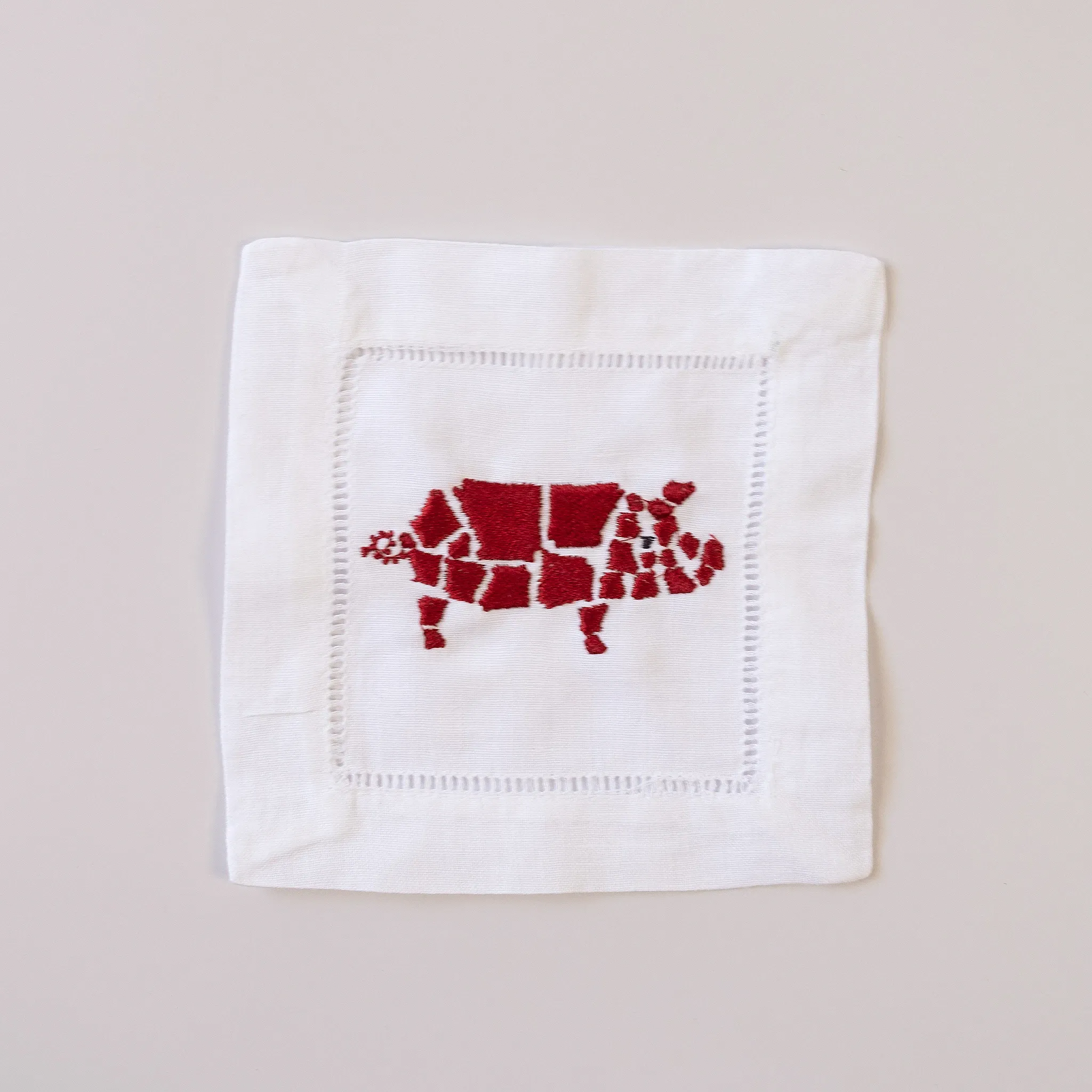 Arkansas Pigs Embroidered Napkins Cocktail Set of 4