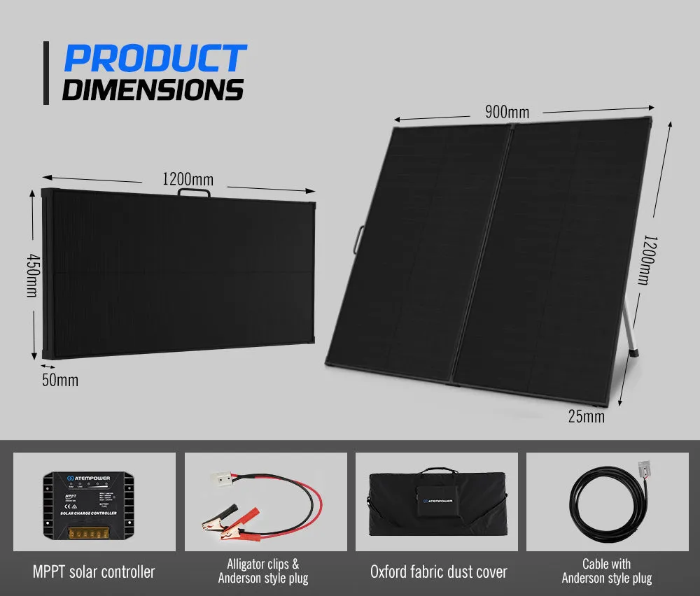 Atem Power 12V 200W Folding Solar Panel Kit Mono Shingled ETFE Caravan Camping RV