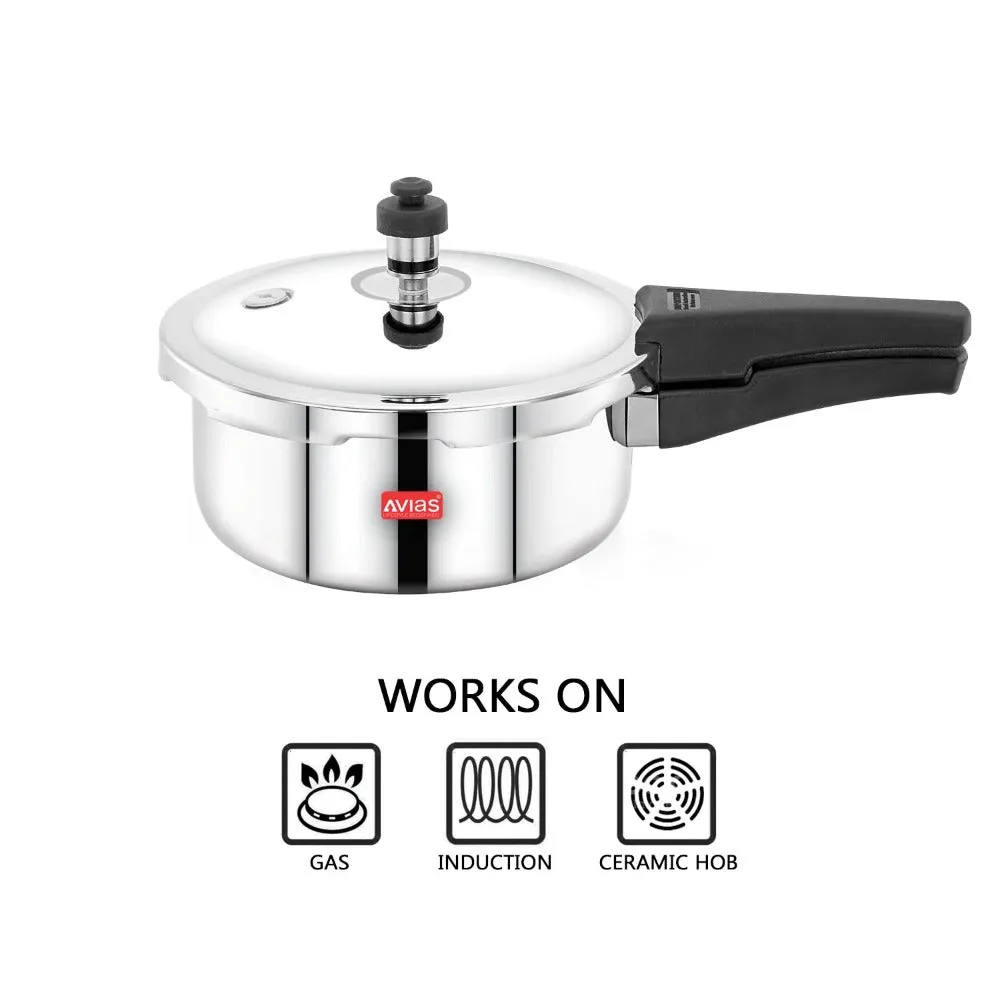 AVIAS Riara Premium Stainless Steel Tri-Ply Pressure Cooker With Outer Lid | Gas & Induction Compatible | Silver