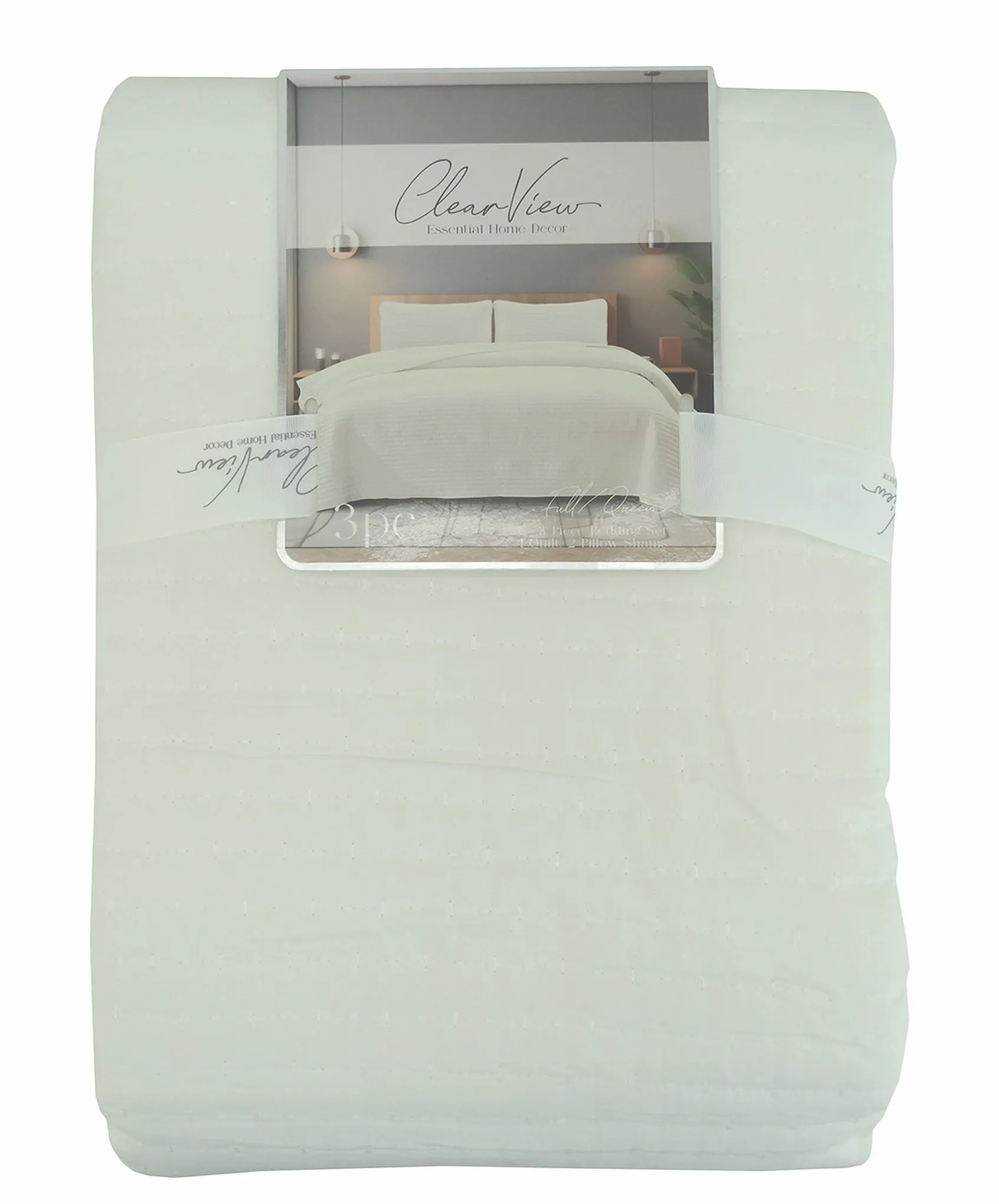 BCSK47105, Clear View, Linder - 3Pc King Quilt Set - Cream