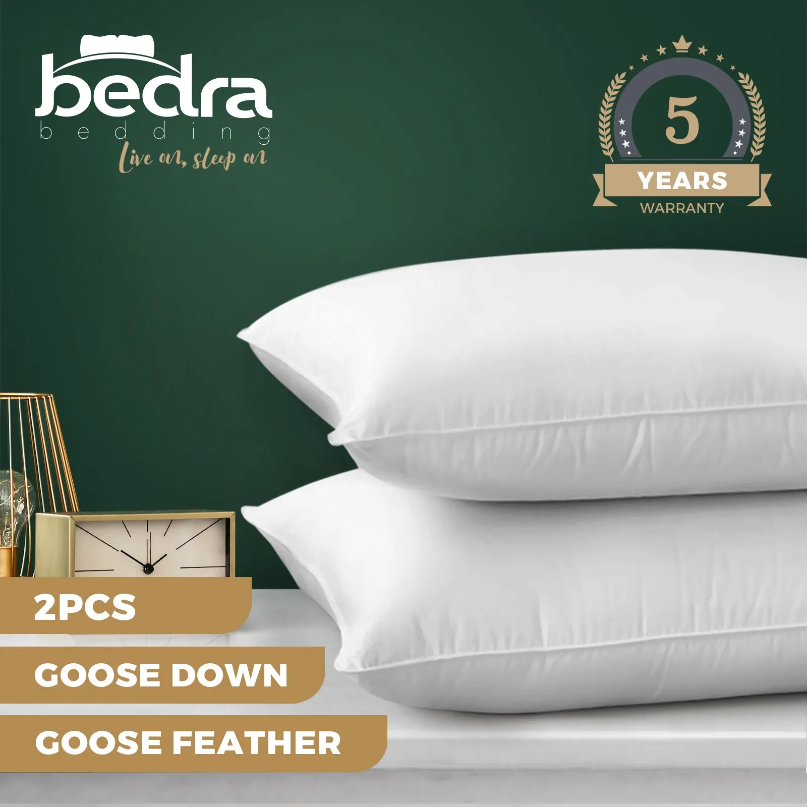 Bedra Bedding Pillow Goose Feather Down Pillows Twin Pack Standard Size Hotel