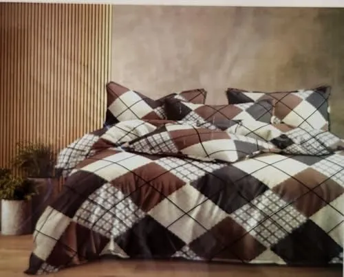 Bedsheet Set with Pillow Cases, Brown and White, 229 x 254 cm