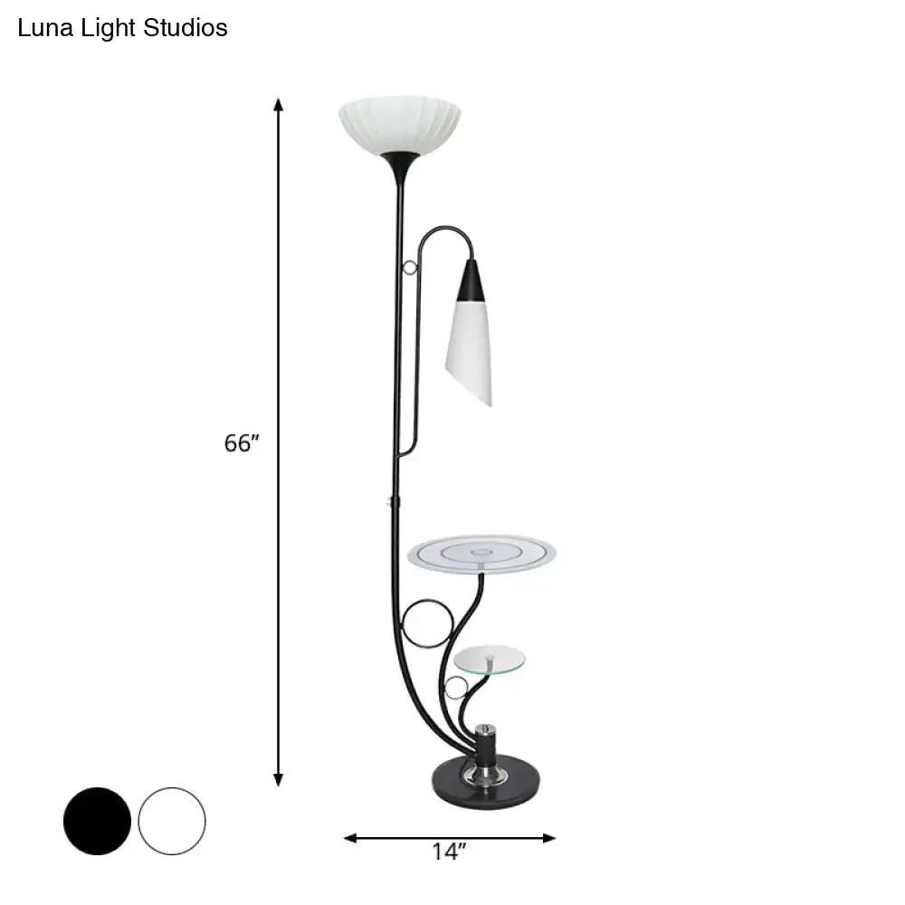 Beveled Crystal Tree Floor Lamp - Floral 2-Head Design - Black/White - Rural Style