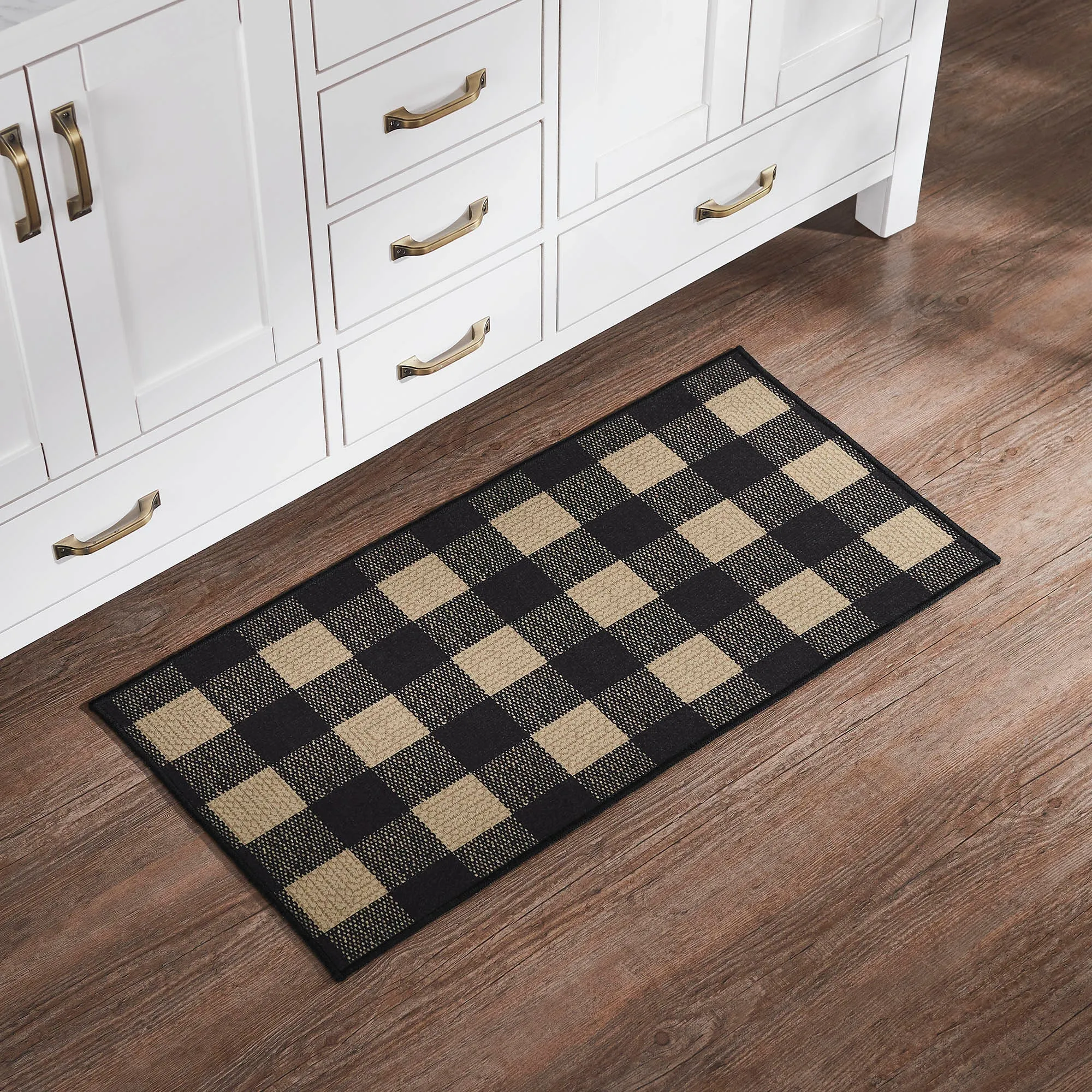 Black Check Polyester Rug Rect 17x36