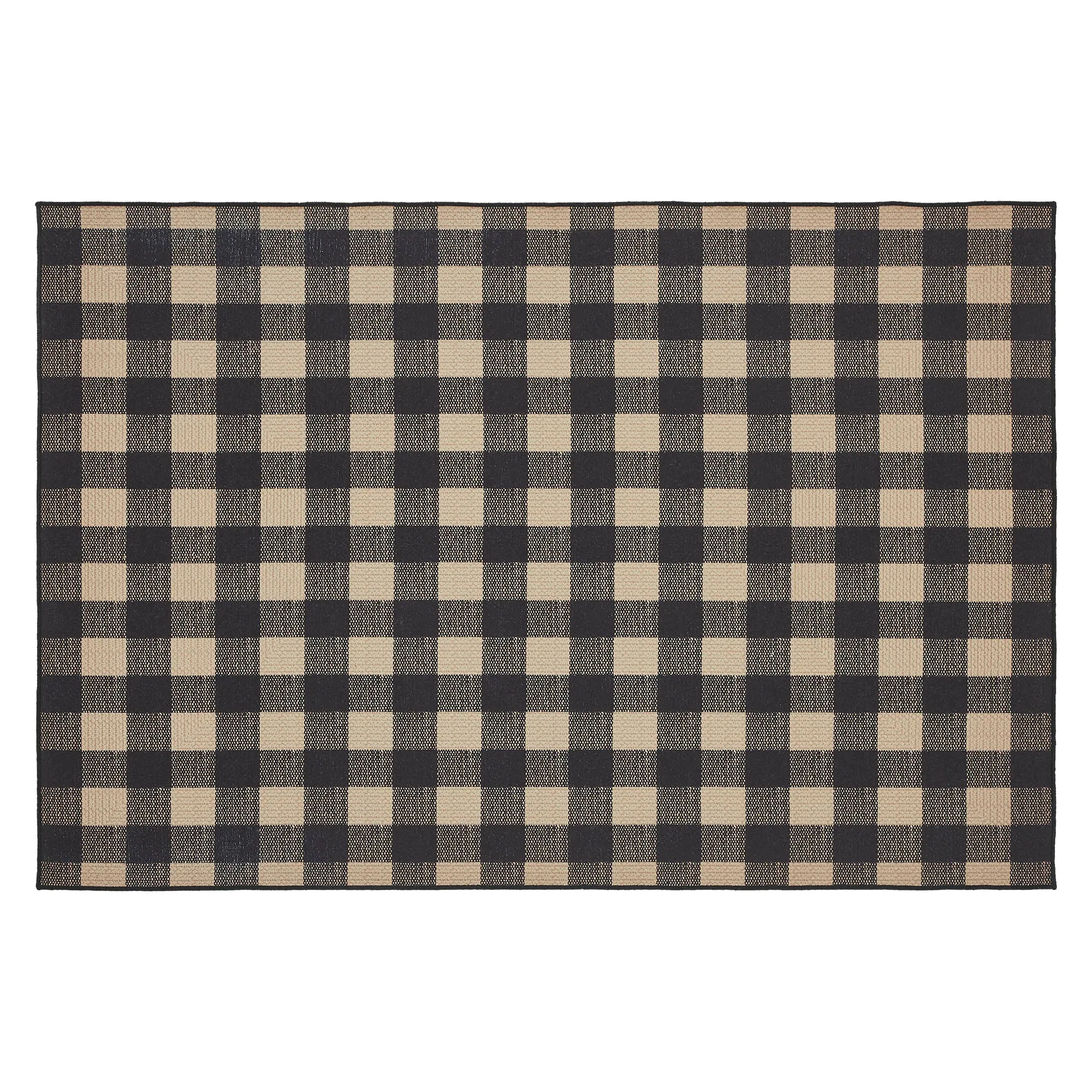 Black Check Polyester Rug Rect 48x72