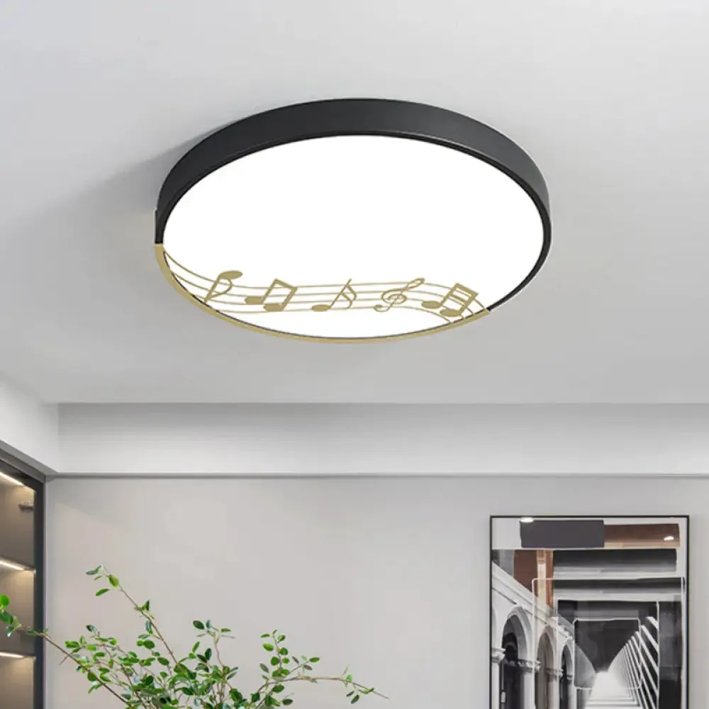 Black/White Macaron Disc LED Ceiling Flushmount Light with Rhythm Pattern - Sleek & Stylish