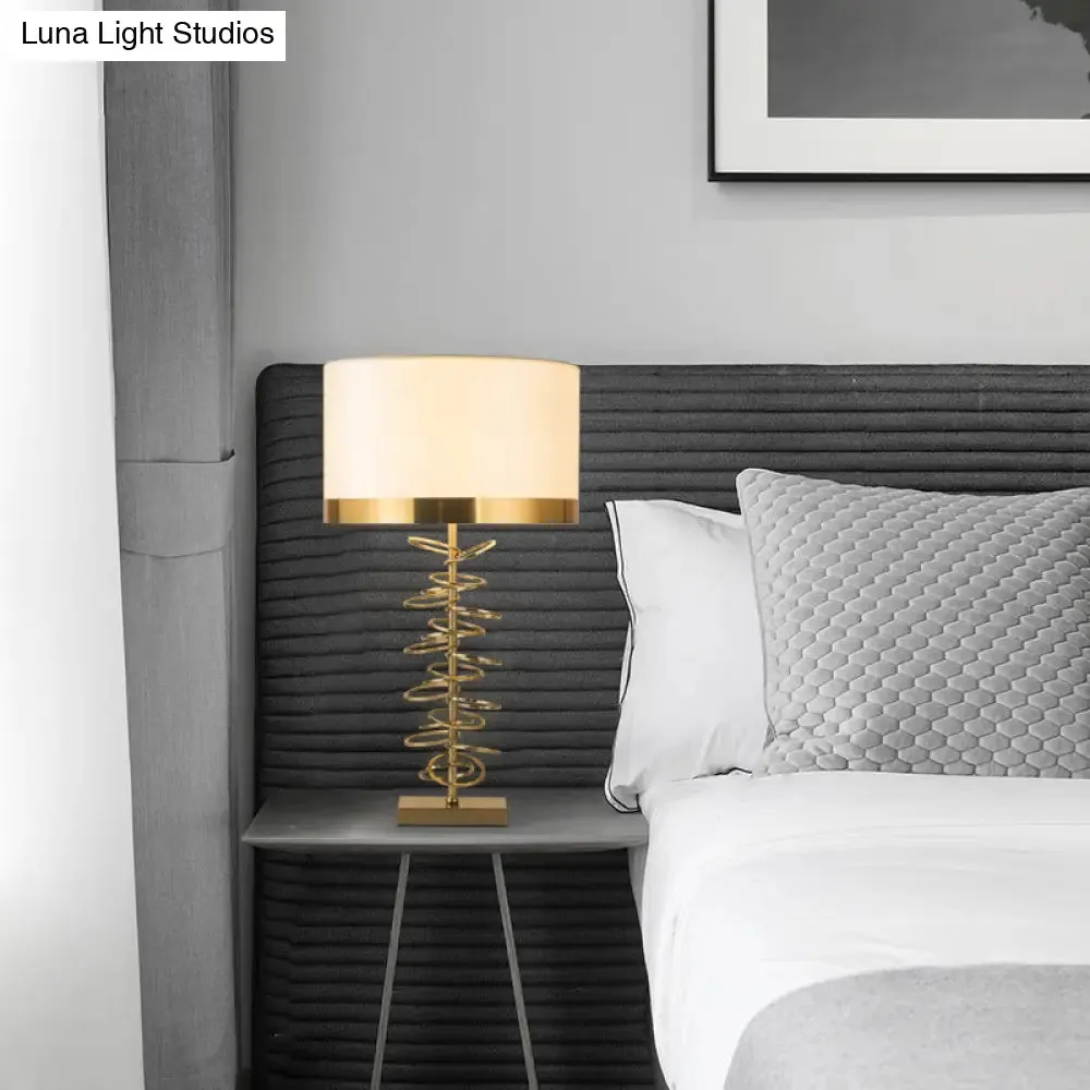 Brass Drum Table Lamp - Classic Style with Fabric Shade, 1 Head, Ideal for Nightstands