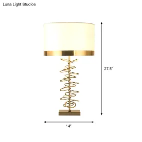 Brass Drum Table Lamp - Classic Style with Fabric Shade, 1 Head, Ideal for Nightstands