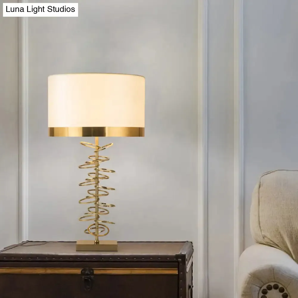 Brass Drum Table Lamp - Classic Style with Fabric Shade, 1 Head, Ideal for Nightstands