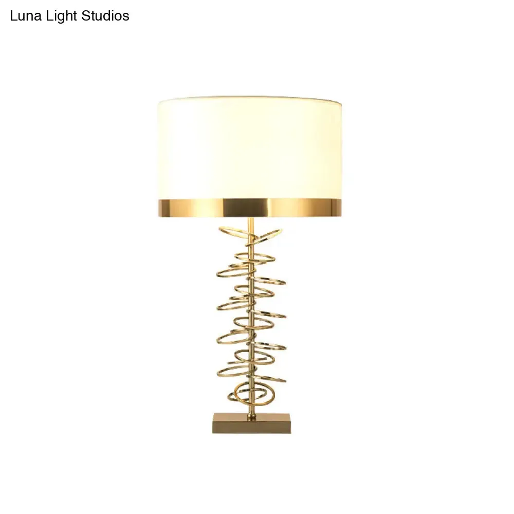 Brass Drum Table Lamp - Classic Style with Fabric Shade, 1 Head, Ideal for Nightstands