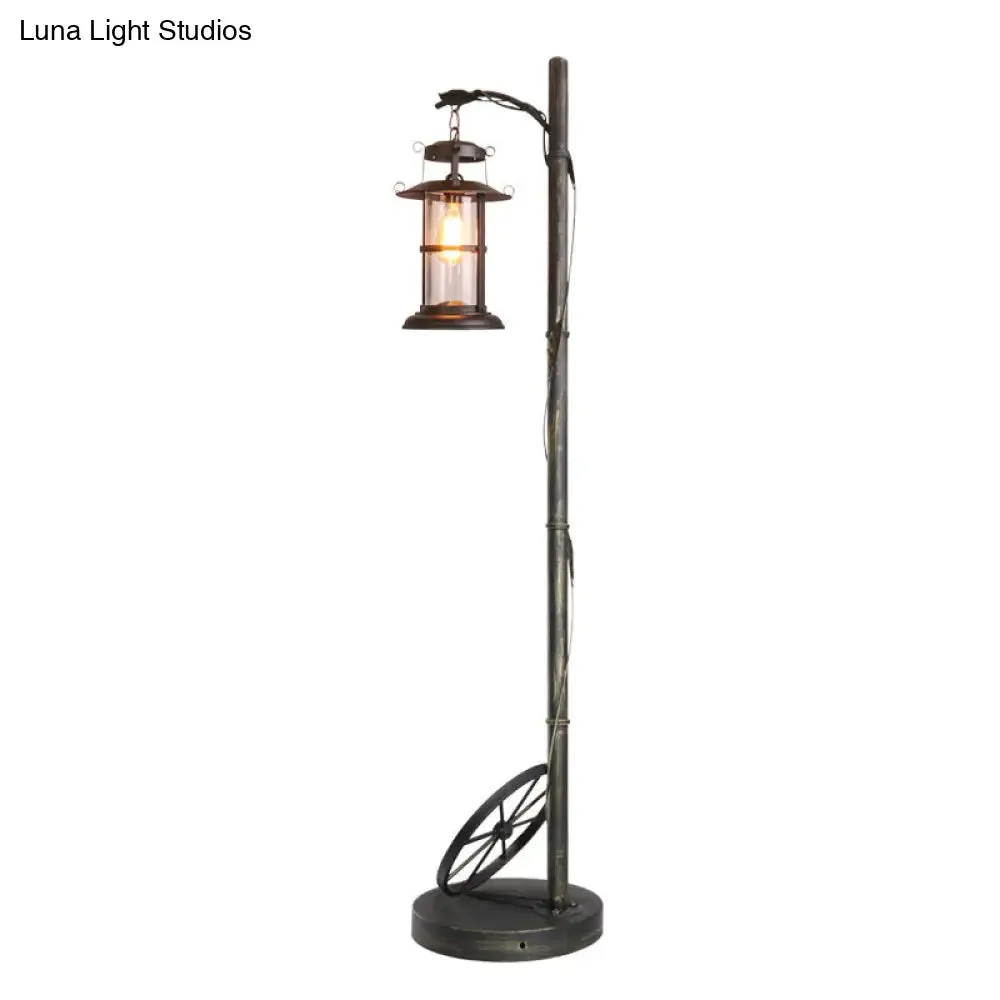 Brass Floor Lamp with Clear Glass Shade, Ideal for Living Room – 1 Head Standing Lighting Warehouse Lantern