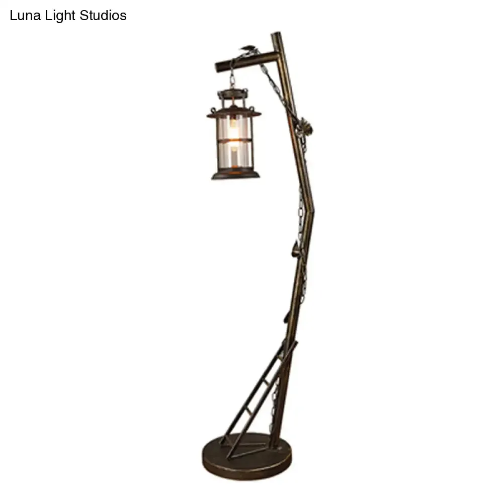 Brass Floor Lamp with Clear Glass Shade, Ideal for Living Room – 1 Head Standing Lighting Warehouse Lantern