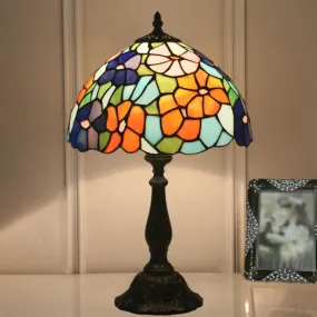 Brass Hand Cut Glass Nightstand Lamp - Bowl Shape with Baroque Bloom Pattern - 1 Light Table Light