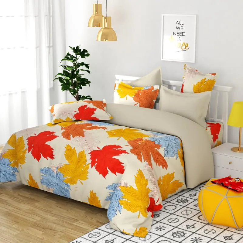 BSB HOME 144 TC Double Floral Bedsheet with 2 Pillow Covers | 120 GSM Soft Brushed Microfiber - Breathable & Wrinkle Free - (88 X 90 Inch, Beige & Red & Yellow)