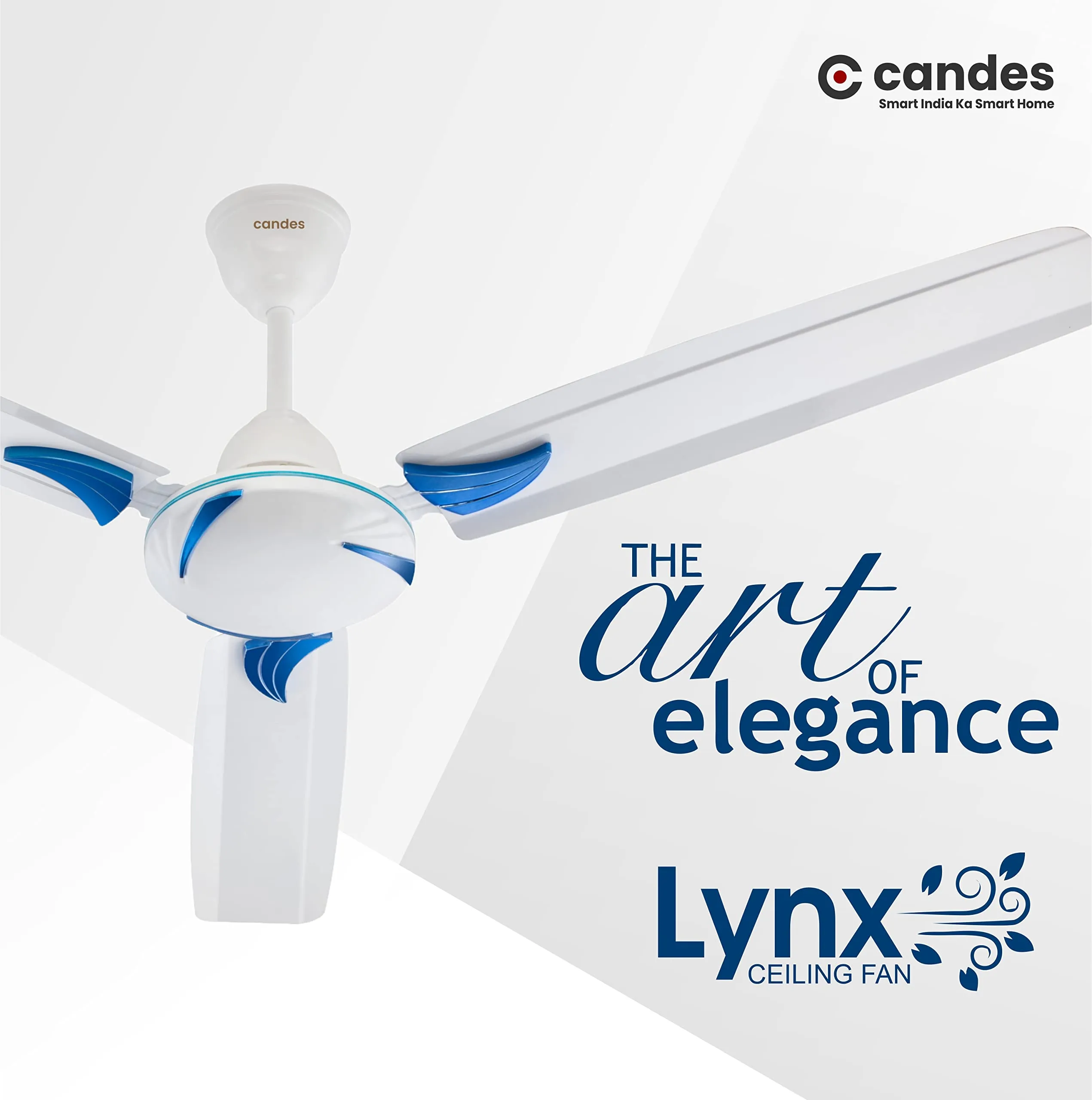 Candes Lynx 1200Mm /48 Inch High Speed Anti-Dust Decorative 3 Stars Rated Ceiling Fan 2 Yrs Warranty (White Blue) Pack Of 1