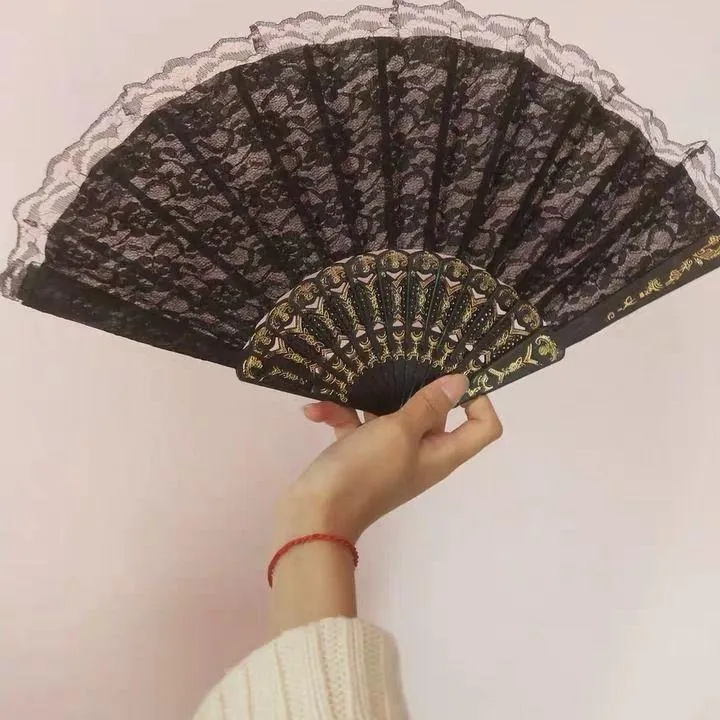 Charming Gothic Lolita Dark Lace Tassel Fans