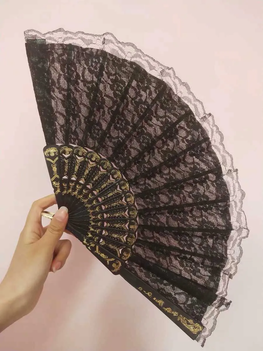 Charming Gothic Lolita Dark Lace Tassel Fans