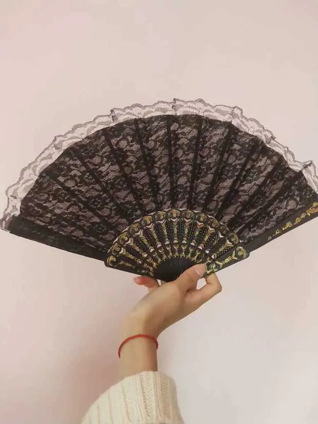 Charming Gothic Lolita Dark Lace Tassel Fans