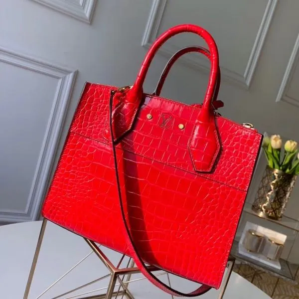 City Steamer Pm Top Handle Bag In Glossy Crocodile Leather N93548 Red 2019 Collection