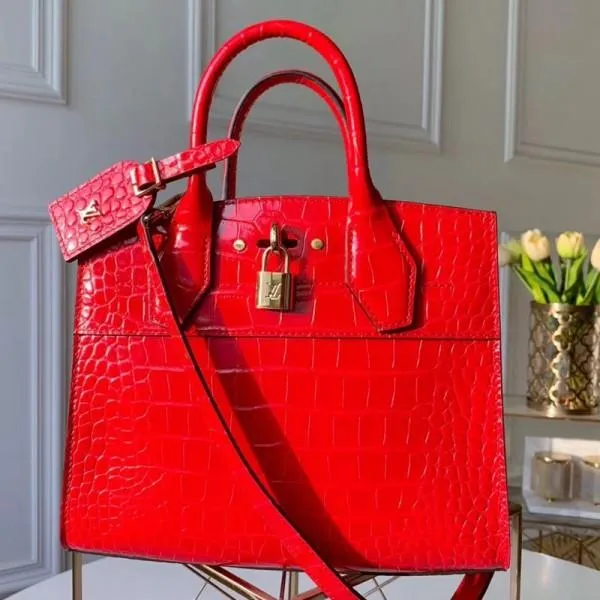 City Steamer Pm Top Handle Bag In Glossy Crocodile Leather N93548 Red 2019 Collection