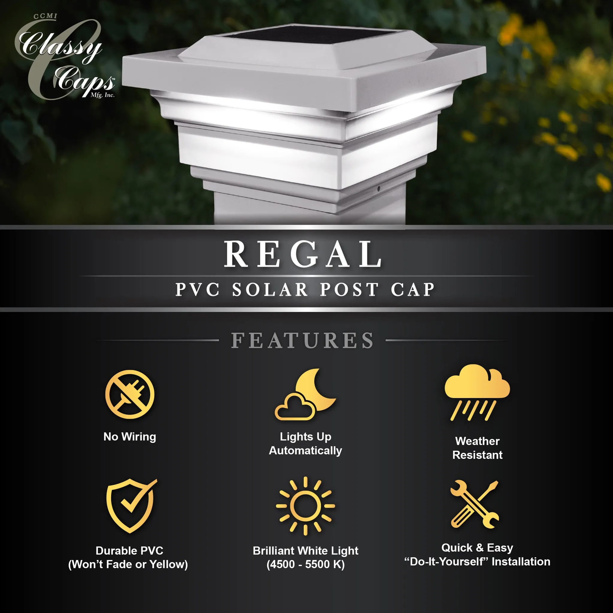 Classy Caps 4X4 White Pvc Regal Solar Post Cap SLO78W