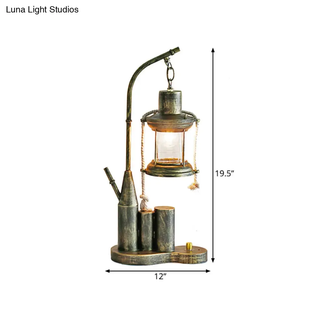 Clear Glass Indoor Desk Light with Metal Base - Kerosene Table Lighting Warehouse Brass 1 Light