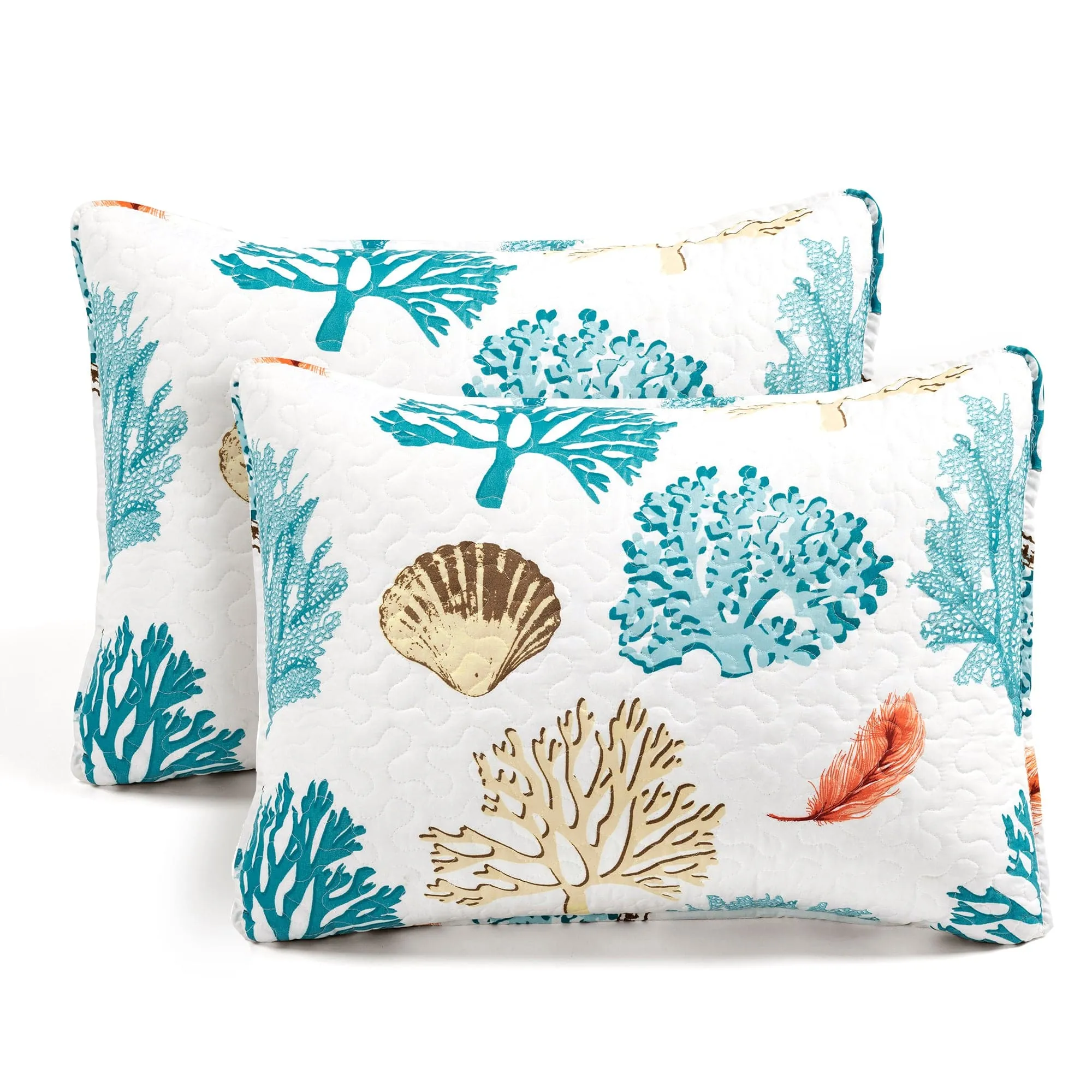 Coastal Reef Feather Reversible Quilt Set