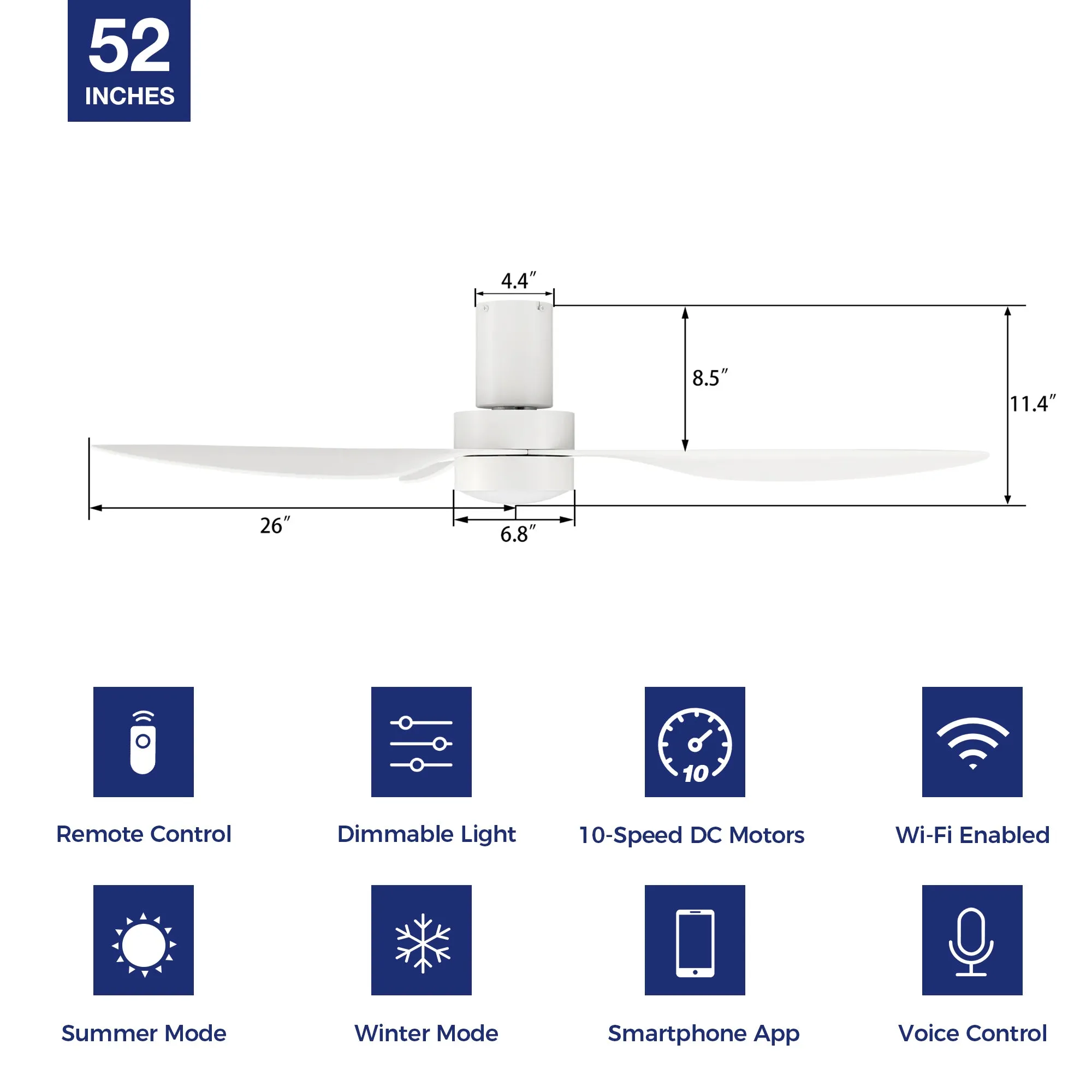 Coleman Low Profile Smart Fan with LED light and Remote 52 Inch