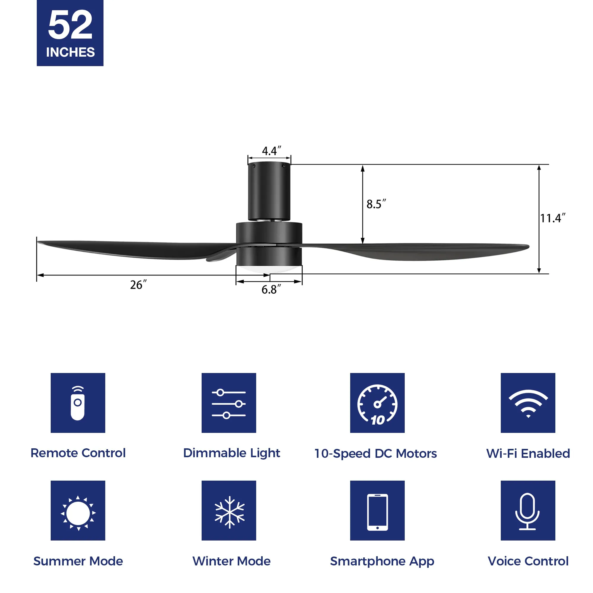 Coleman Low Profile Smart Fan with LED light and Remote 52 Inch