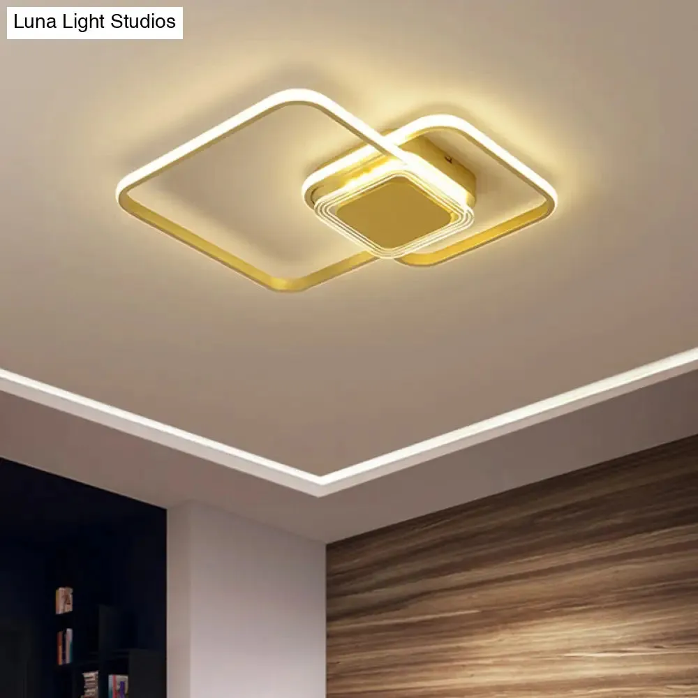 Contemporary Black/Gold Metal Flushmount LED Ceiling Light for Bedroom - 2-Rhombus Frame Design