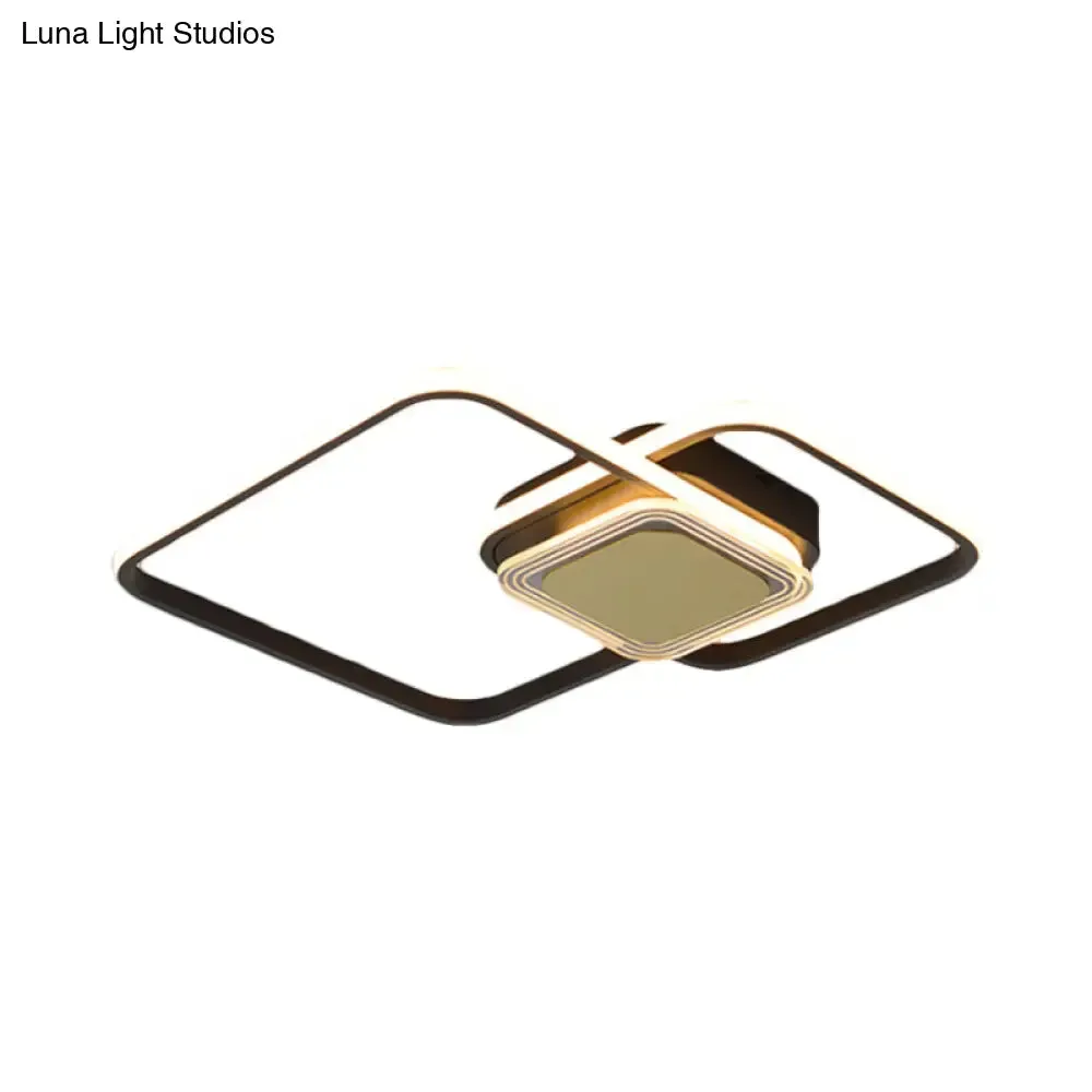 Contemporary Black/Gold Metal Flushmount LED Ceiling Light for Bedroom - 2-Rhombus Frame Design