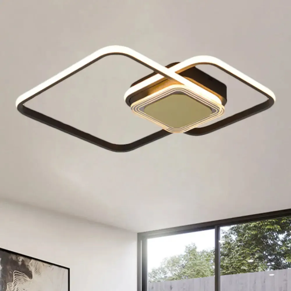 Contemporary Black/Gold Metal Flushmount LED Ceiling Light for Bedroom - 2-Rhombus Frame Design