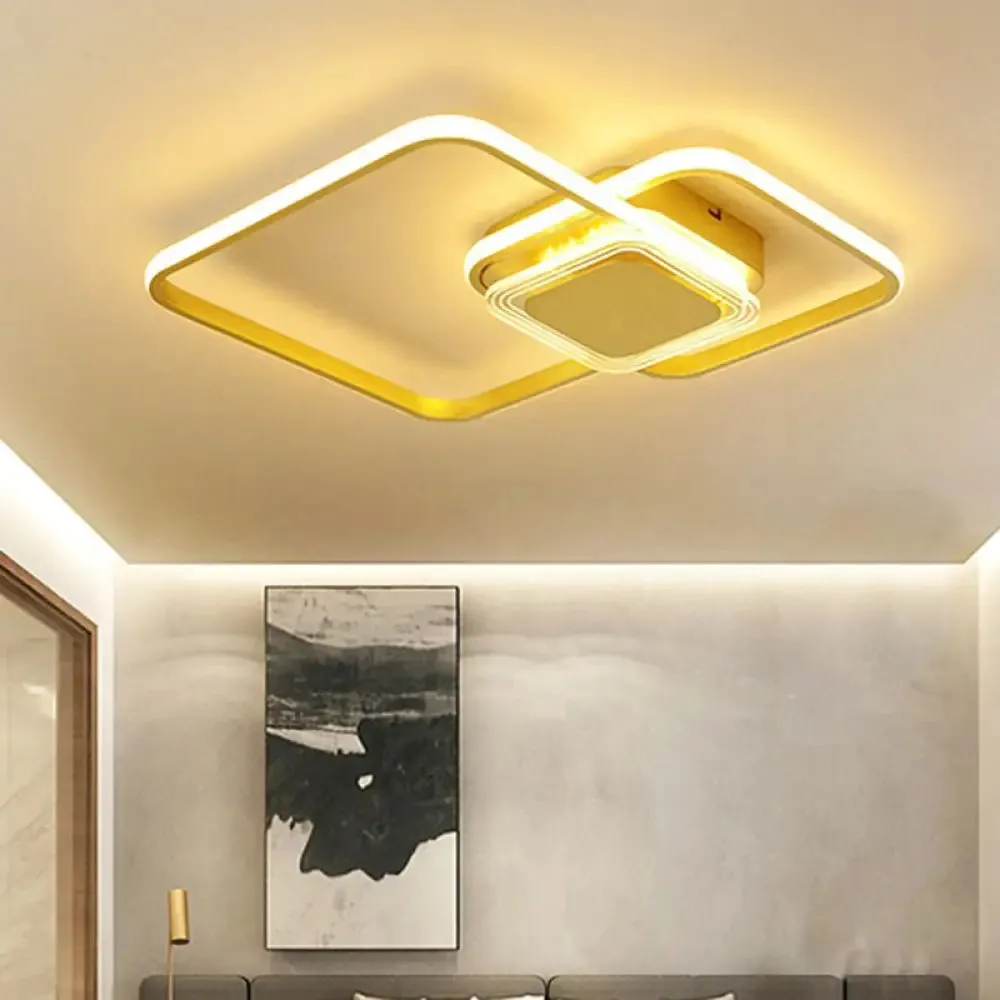 Contemporary Black/Gold Metal Flushmount LED Ceiling Light for Bedroom - 2-Rhombus Frame Design