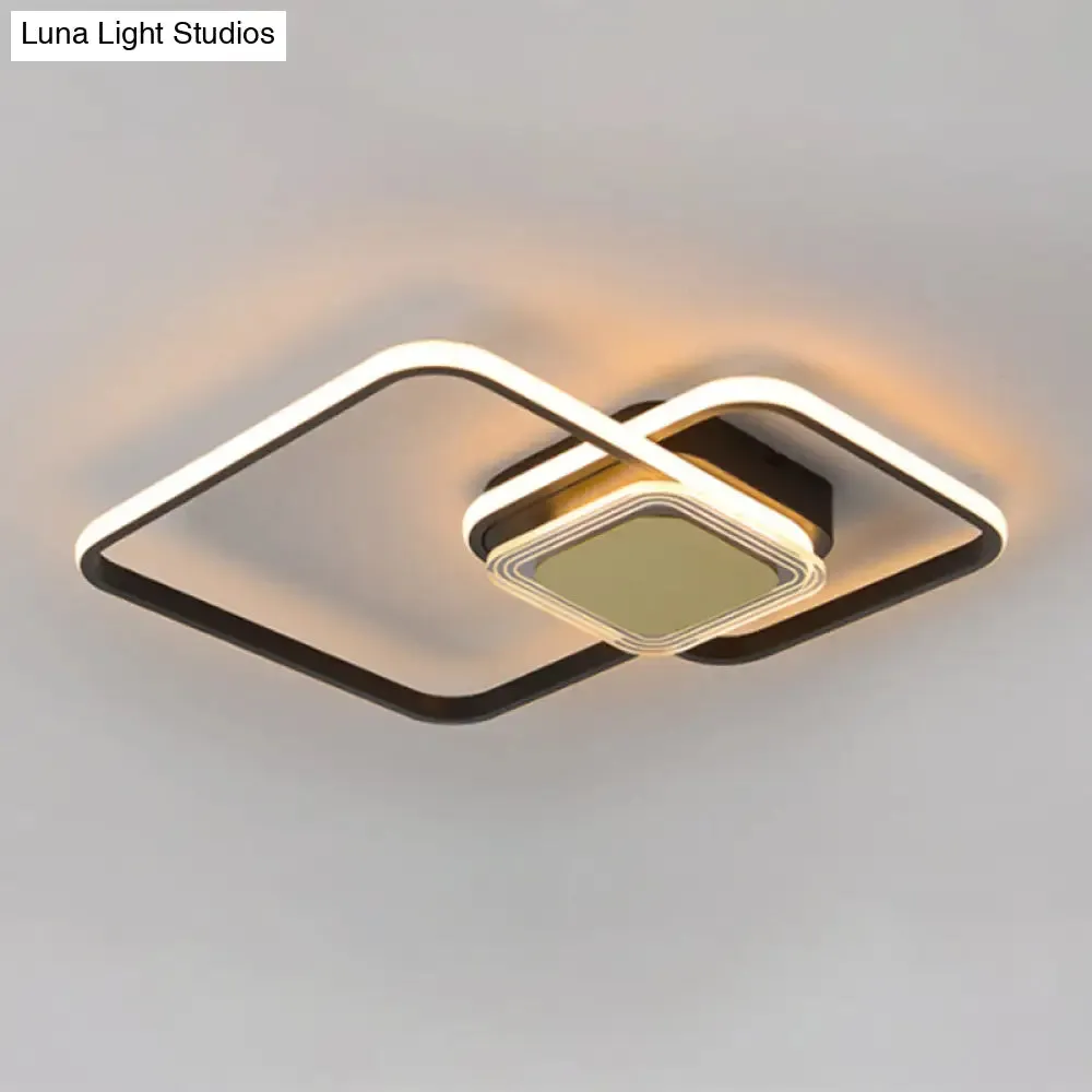 Contemporary Black/Gold Metal Flushmount LED Ceiling Light for Bedroom - 2-Rhombus Frame Design