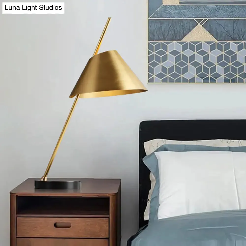 Contemporary Brass Conical Nightstand Lamp with Metal 1-Head Night Lighting – Perfect for Bedrooms