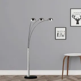 Contemporary Floor Reading Lamp: Metal Tree-Like Silver Stand with 3-Bulb Light & Semi-Orb Shade