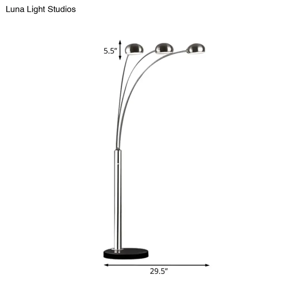 Contemporary Floor Reading Lamp: Metal Tree-Like Silver Stand with 3-Bulb Light & Semi-Orb Shade