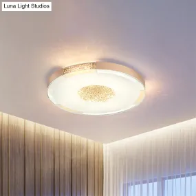 Contemporary LED Flush Mount Ceiling Light in Black/Gold Finish with Bevel Cut Crystals - White/Warm Light