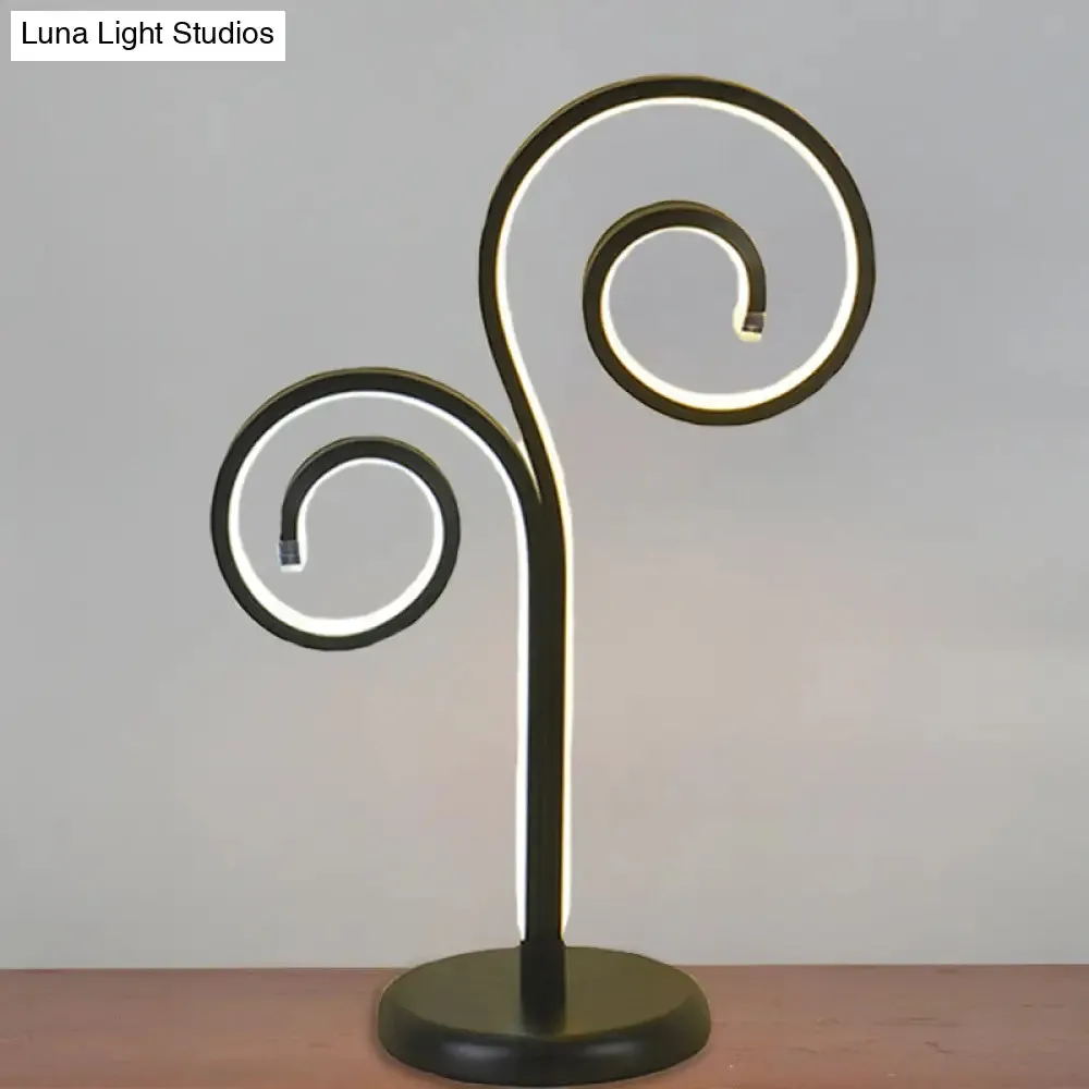 Contemporary Metallic Swirling Nightstand Lamp - Black/White/Gold LED Desk Light