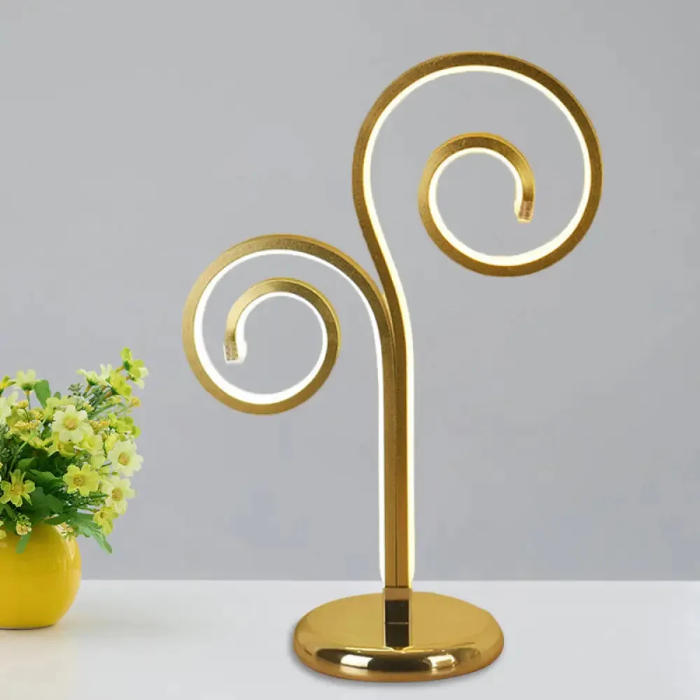 Contemporary Metallic Swirling Nightstand Lamp - Black/White/Gold LED Desk Light