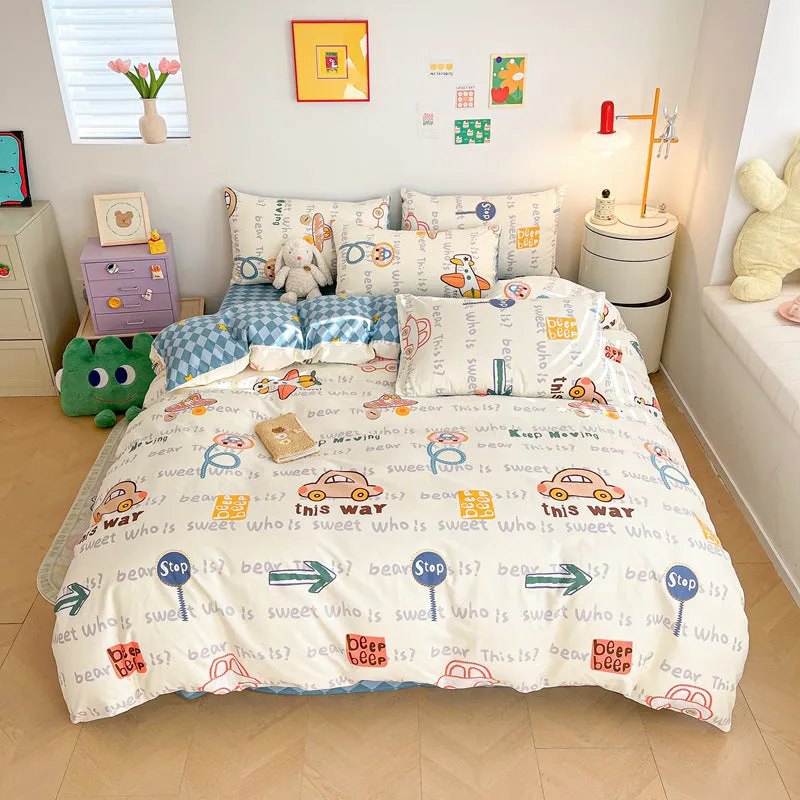 Cotton Cartoon Car Bedding Set