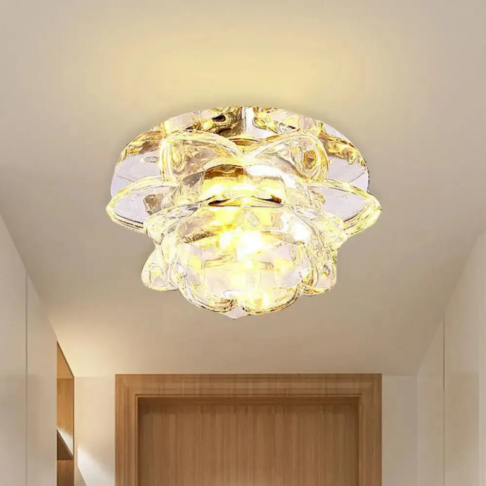 Crystal LED Flower Ceiling Light for Porch - Flush Mount with Warm/White/Multi-Color Options