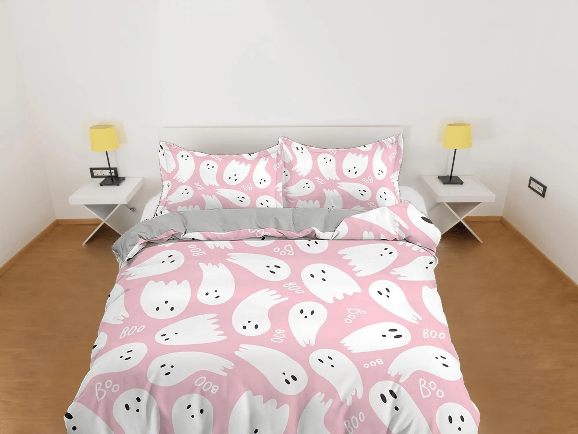 Cute baby ghost pink halloween full size bedding & pillowcase, duvet cover set dorm bedding, halloween decor gift, nursery toddler bedding