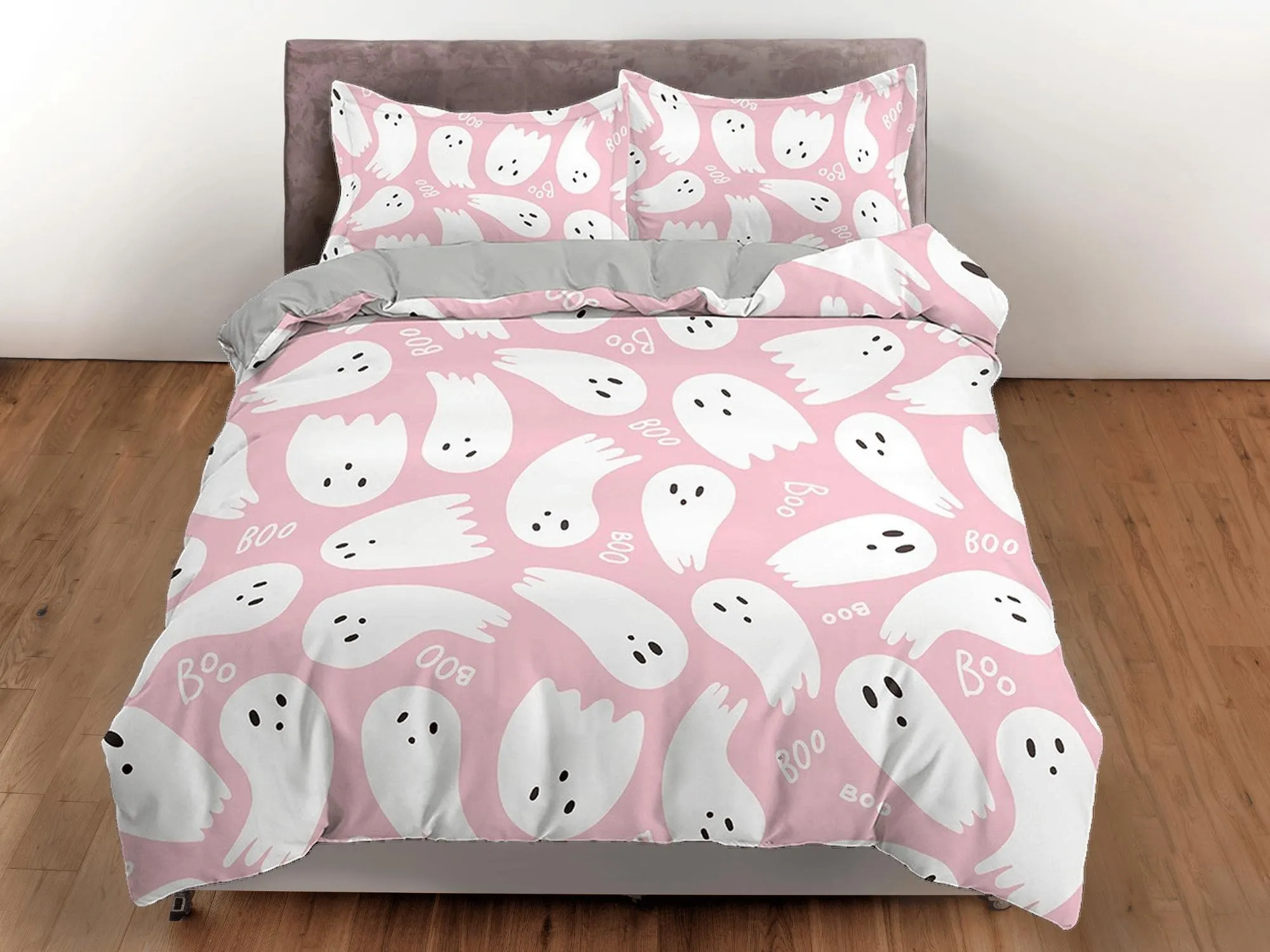 Cute baby ghost pink halloween full size bedding & pillowcase, duvet cover set dorm bedding, halloween decor gift, nursery toddler bedding