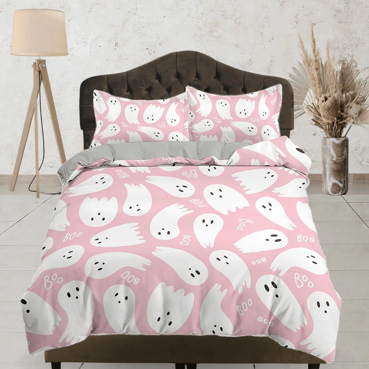 Cute baby ghost pink halloween full size bedding & pillowcase, duvet cover set dorm bedding, halloween decor gift, nursery toddler bedding