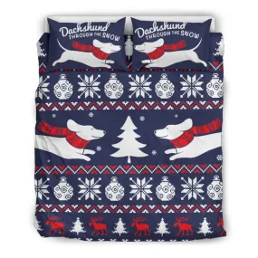 Dachshund Through The Snow Bedding Set| Christmas Theme Bedding US King/Queen/Full/Twin Size