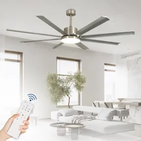 Depuley 72" Large Ceiling Fans with Light and remote, Modern Nickel Reversible Ceiling Fan with Light LED and 8 Aluminum Blades, Outdoor DC Ceiling Fans with 6-Speed for Covered Patios, 3CCT, Timer