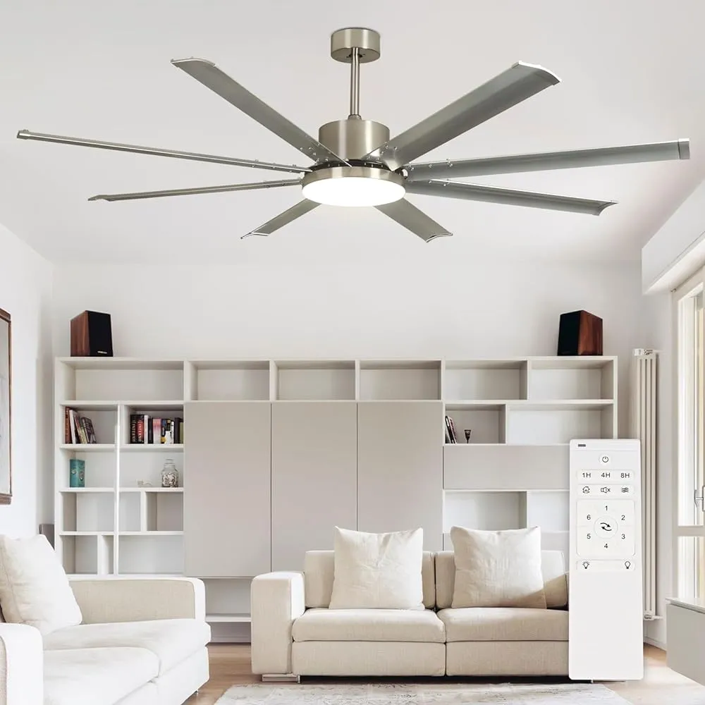 Depuley 72" Large Ceiling Fans with Light and remote, Modern Nickel Reversible Ceiling Fan with Light LED and 8 Aluminum Blades, Outdoor DC Ceiling Fans with 6-Speed for Covered Patios, 3CCT, Timer