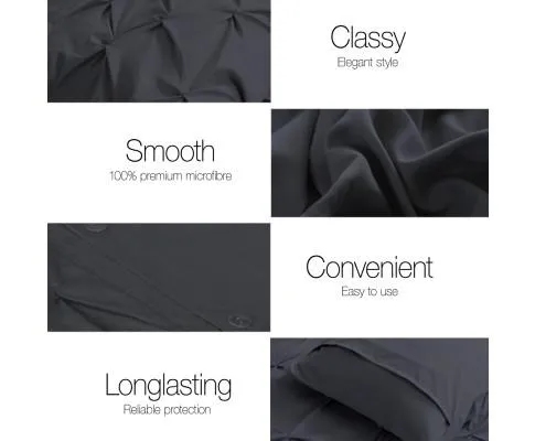 Diamond Pintuck Quilt Cover Set - Black